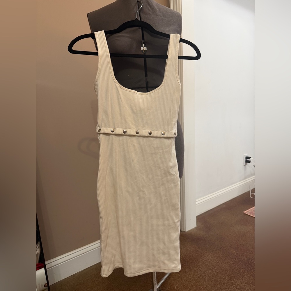 Tiger Mist Ivory Ribbed Top with Button Accents